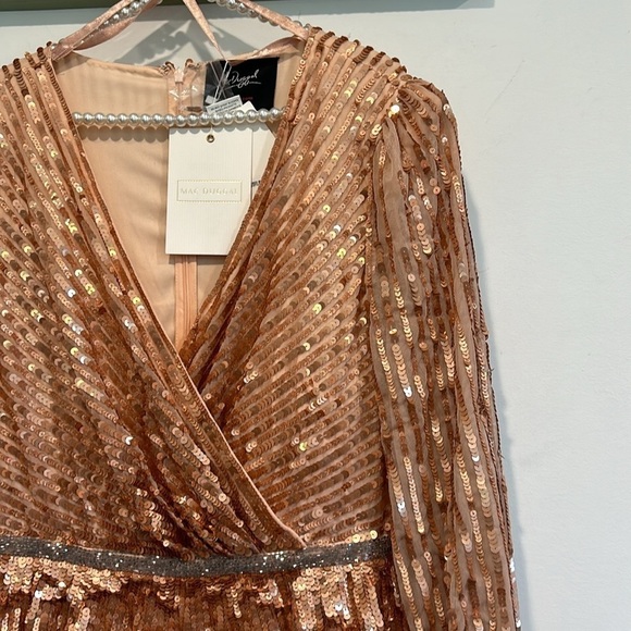 MAC DUGGAL Sequin Surplice Tulle Gown - Apricot $598 MSRP new w tags full length - Picture 9 of 13